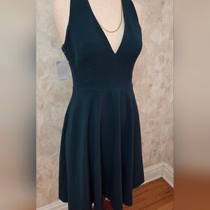 NWT Dress the Population Teal Plunge Neck Fit & Flare Midi Cocktail Dress Size L